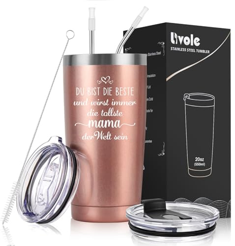 Livole mor dotter gåva, mamma present till mors dag, mors dag presenter för kvinnor – du är bäst och kommer alltid att vara den bästa mamman i världen – Coffee to go kopp, 600 ml vinmugg