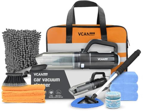 VCANENERGY Car Cleaning kit, Car Interior Detailing kit with 10000pa Car Vacuum Cleaner, Wheel Brush, Windshield Cleaner Tool, Microfiber Towel, Wash Mitt, Interior and Exterior Car Wash kit with Bag