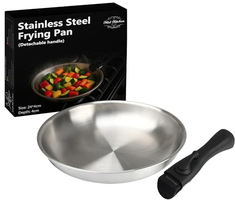 MISL HOME - Frying Pan with Detachable Handle - 3-Ply 24cm Triple-Layer Space-Saving Pan, Oven Safe and Induction Compatible – Stackable Stainless Steel Pans for Compact Kitchens for Everyday Cooking.