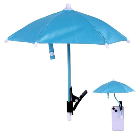 BOXOB Cell Phone Umbrella Clip, Adjustable Cell Phone Umbrella Sun Shade Clip Mini Shade Cover for Protect Cellphone Device Screen from Sun Rain (Blue)