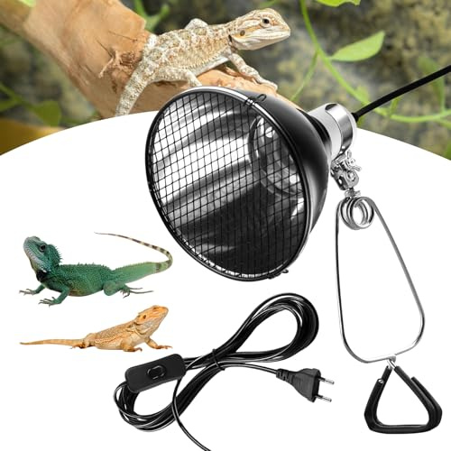 PORFOYO Lampe Chauffante Reptile E27, Lampe Chauffante Pour Terrarium Reptile Avec Grille De Protection, Accessoire Chauffant Pour Reptiles Avec Abat-Jour, Pour Terrarium Tortue Lézard Serpent
