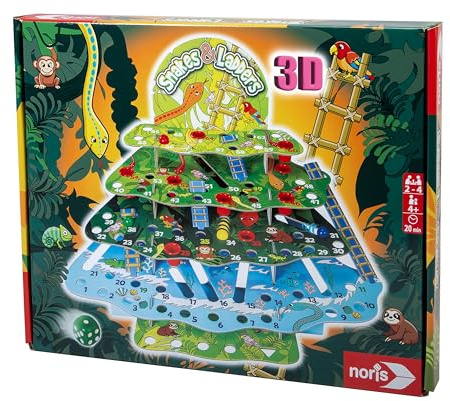 Noris Snakes & Ladders Jungle – 3D-ledarspel med 4 nivåer, stegar för att stiga, rör som kulbanor, tärningsspel för barn, kulspel från 4 år