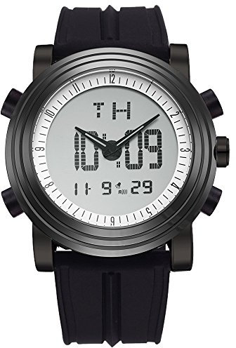 BUREI Digitale Herren Uhren Analog LED Multifunktion Sport Armbanduhr mit Alarm Stoppuhr und Kautschuk Armband