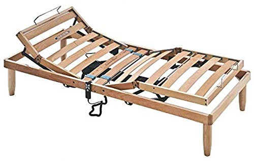 EVERGREENWEB Enkelsäng, elektrisk ribbotten, 120 x 200 cm av bokträ, justerbar huvudgavel och fotändar med fjärrkontroll, ortopedisk, 4 avtagbara ben, förstärkt struktur | modell orange