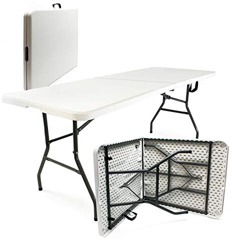 WilTec Table de Camping Pliante, 1800 x 750 x 740 mm, Table Portable Gris Clair en PE-HD/Acier, Table Pliable légère pour extérieur, BBQ, fêtes, Barbecue, Pique-Nique