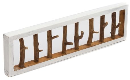 DESIGN DELIGHTS RUSTIKALE WANDGARDEROBE TREIBHOLZ UNIKAT | 80x22x12 cm (BxHxT), Recyclingholz, Shabby Chic | Kleiderhaken aus Ästen | Farbe: 05 weiß-natur