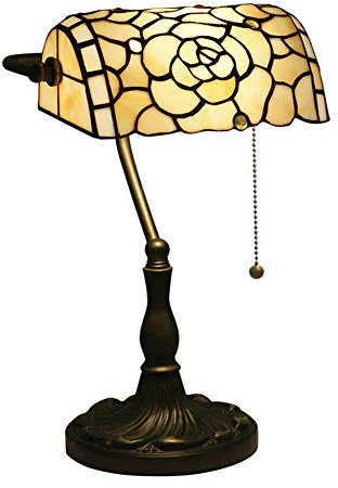 Tiffany Style Lampe de Banquier Lampe de Table Baroque Européenne Vitrail Lampes à poser Rétro Main Abat-jour Lampe de Bureau en Verre Teinté pour Bureau Table de Chevet Salon Chambre Bibliothèque