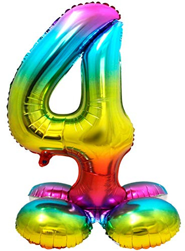Globo de plástico Rainbow con base - Número 4 - aprox. 81 cm.