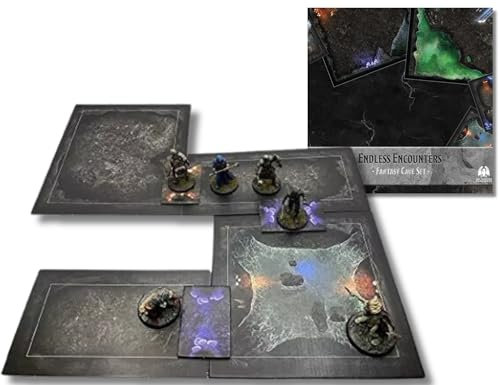 The Grinning Gargoyle Endless Encounters Fantasy DnD Map Tiles – Double Sided 28mm Miniature Battle Mats – DnD Board with Inch Square Grid Tabletop DnD Accessories - Adventure Map - (Caverns)