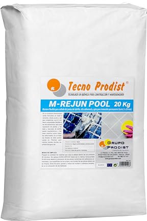 Tecno Prodist - M-REJUN POOL (Saco 20 Kg) Mortero flexible para sellado de juntas de baldosas y gresite en piscinas, ceramica, ladrillo, etc, apto para inmersión permanente (Junta 2 a 20 mm) Blanco
