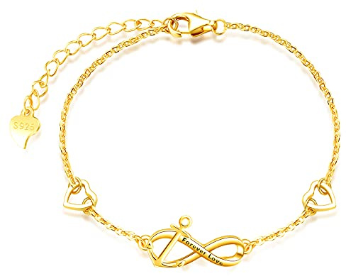 INFINIONLY Bracelet femme fille, bracelet en argent 925, bracelet symbole de l'infini, bracelet symbole de l'infini avec l'ancre mignon, ensembles de bijoux femme, or