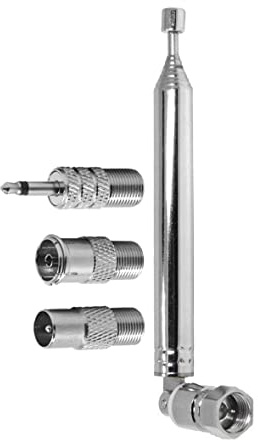 WANGCL FM DAB radioantenn teleskopisk FM-antennersättning 76 cm 7-sektioner med F-typ hankontakt och 3 st omvandlare för radio TV AV