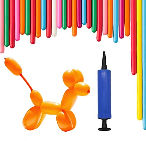 Modelling Balloon Kit, Long Twist Balloons for Creative Fun, Includes Pump, Create Animals, Hats, Swords. Perfect for Kids Birthday Parties, Weddings, Clown Decoration Assorted Colours 30pcs