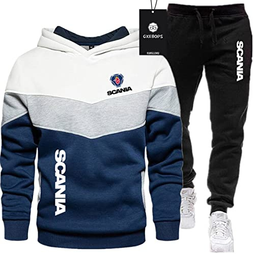 SPONYBORTY Combinaison de Sport pour Homme Pull + Pantalon Deux pièces Coutures tricolores Plus épaississement en Velours Combinaison de Jogging Sweat à Capuche Sportswear Football