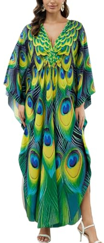 ZaisuiFun Kaftan dam strandöverdrag plusstorlek lång kaftan elegant lång sommarklänning strandklänning bohemisk strandtunika, Färg 14, one size