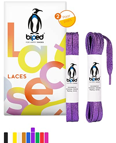 biped LACES 2 pares de cordones planos con purpurina de poliéster de 8 mm resistentes al desgarro - para zapatos y zapatillas de cuero, para deportes, fiestas y festividades z2919(#9 purple,120 cm)