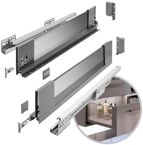 GTV - Système de tiroirs AXIS PRO | Tiroir avec côtés en verre | Tiroir | Système de tiroirs | Hauteur : 116 mm Longueur : 350 mm | Anthracite avec verre fumé
