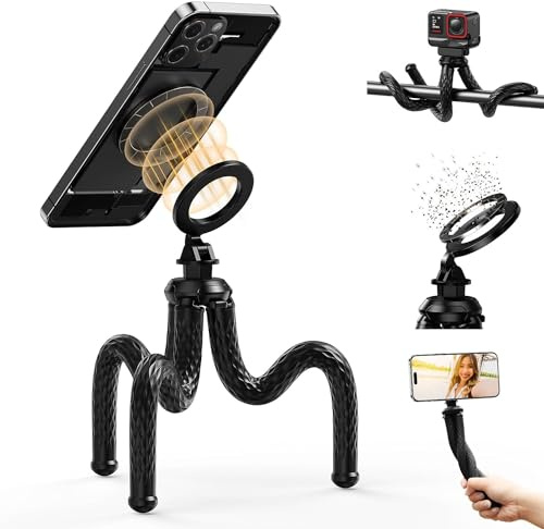 Telesin Magnetic Flexible Mag Safe Phone Tripod for iPhone Bendable Legs Tripod Stand Travel Tripod for Insta 360 Camera Vlogging With ¼ Inch Screw Mount For Action Cameras