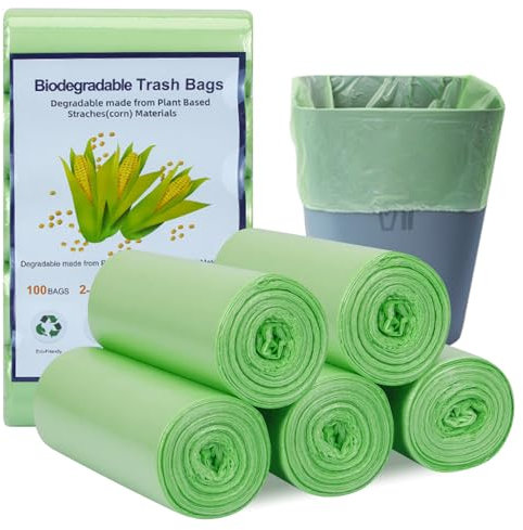 Sacchetti Biologici Compostabili per la Spazzatura, 15 Litri, 100 Pezzi - per Cucina, Bagno, Soggiorno - Verde Chiaro