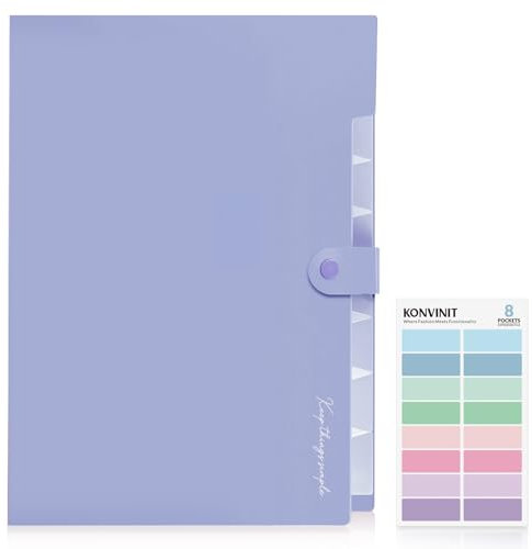 KONVINIT File Organiser Folder - A4 Expanding File Folder Document Organiser Plastic Accordion File Organiser with Colored Labels,High Capacity,Violet