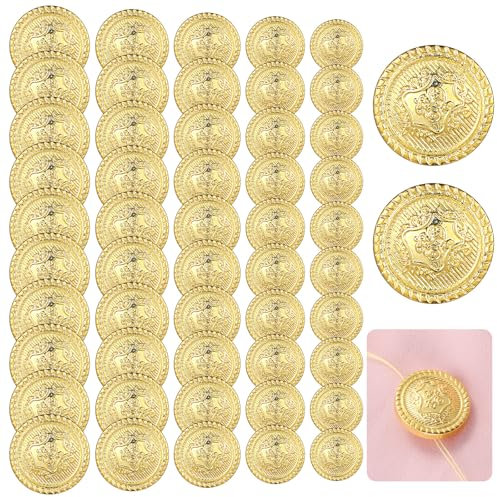 50 Stück Knöpfe Groß, Goldenes Knopfset Vintage-Mantelknöpfe Metallknöpfe Schaftknöpfe für Kleidung Basteln Anzüge Uniformen Damen Herren Hemden Hosen