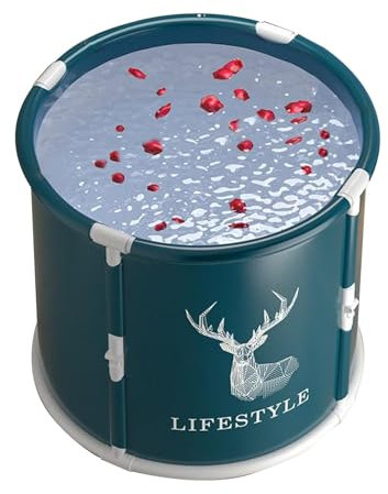 Barril de inmersión – Bañera portátil | Piscina plegable de barril de hielo | Bañera gruesa de 6 capas con soporte de metal | Bañera para ducha plegable, spa caliente, bañera de hielo
