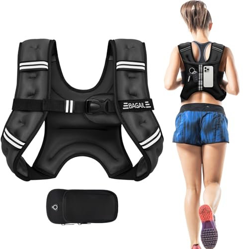 BAGAIL Gewichtsweste für Krafttraining, Brustgröße Verstellbar, Praktische Tasche, mit Eisensand Gefüllte, Ideal für Fitnessstudio-Workouts, Yoga-Training & Aerobic-Übungen, Schwarz, 2.3kg/5lb