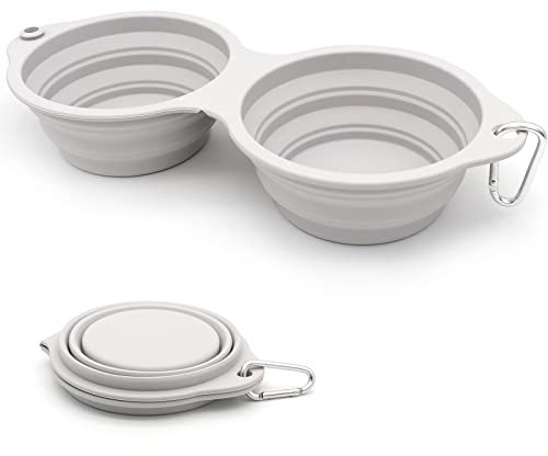 Hundenäpfe Faltbare Integrierter Reisenapf ohne Plastikrand 2 in 1 Haustierfutter Schüssel für Wandern Camping (hellgrau)