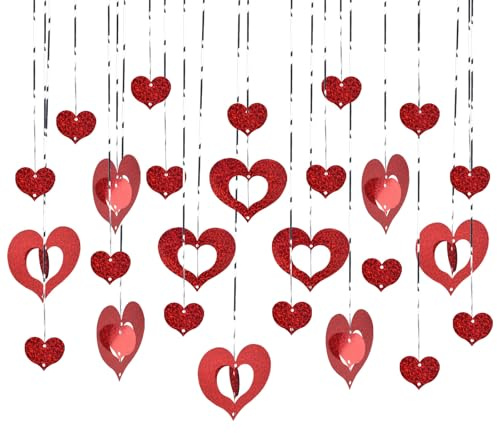 MUNSKT Decoraciones colgantes de corazón, 100 piezas de decoración para el día de San Valentín, colgante de corazón rojo, para el día de San Valentín, boda, aniversario, compromiso, despedida de