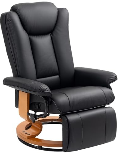 HOMCOM Manual Recliner Chair with Footrest Swivel Reclining Armchair Black | PU Leather Upholstered, Adjustable Backrest, Living Room, Bedroom