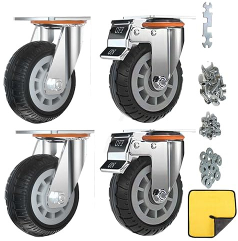 5 Roulettes avec double serrure de sécurité, set de 4, Heavy Duty, charge maximale 2000lbs, pour chariots, meubles, tables de travail (Noir, 13cm/5, 2 Roues à cardan+2 Roulettes avec frein)