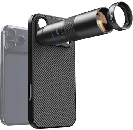 APEXEL Lente Telefoto Compacta 10x & Lente Macro de 200 mm con Funda de Teléfono Dedicada, Teleobjetivo ED Profesional FMC, Adecuada para iPhone 17 Pro MAX