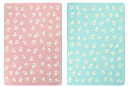DIYEAH 2 pièces Tapis Gamelle Chat et Chien Antidérapant et Imperméable Set de Tapis Alimentation Durables pour Petits Animaux Protection Anti-Fuite et Résistant Aux Couleur Aléatoire