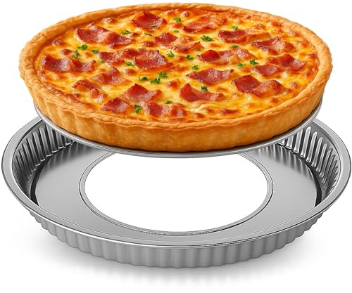 immer Molde para quiche y tarta de acero inoxidable – base extraíble resistente a cortes, borde alto, aro ancho anti-derrames, sin recubrimiento (sin PFAS), duradero, apto para lavavajillas