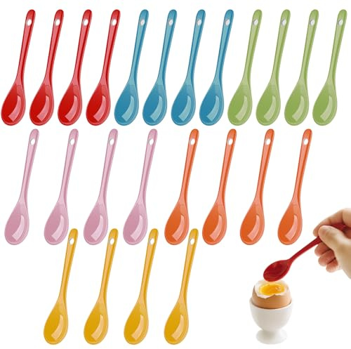 Ferenando 24 cucharas para huevos de porcelana multicolor con agujeros, 12,3 cm, cucharas de cerámica pequeñas, 6 colores, cucharas de porcelana, cucharas de postre, cucharas de mermelada, cuchara de