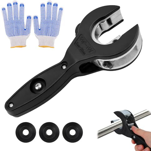 5/16-1-1/8 (8-29mm) Ratcheting Pipe Cutter Kit, Includes 1 Ratchet Tubing Cutting 3 Replacement Blades and 2 Gloves for Copper PVC Aluminum Tube in Tight Spaces