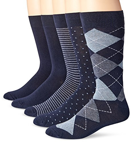 Amazon Essentials Lot de 5 paires de chaussettes confortables à motifs pour homme Bleu marine Taille 48-48