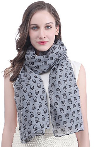Lina & Lily Damen Schal mit Eule Motiv (Grau)