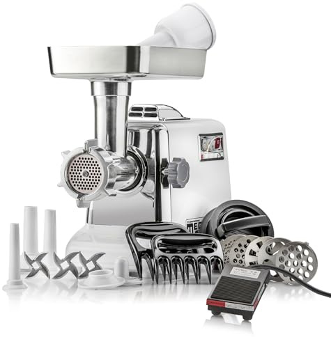 STX International Megaforce 3000 Series 6-in-1 Electric Meat Grinder | 3000W Max | Air Cooled | 3-Speed | Foot Pedal | 5 Grinding Die | Stainless Steel Blades | Sausage Stuffer | Kubbe Maker & More