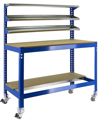 Simon Rack Banco de Trabajo Taller, Capacidad Carga 120 kg, 1520x910x610 mm, Mesa de Trabajo, Incluye Ruedas, Azul/Madera - BT1