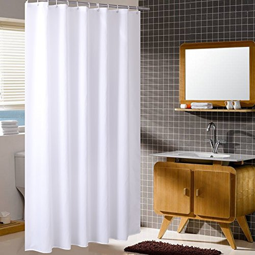 Homehold 180cm Wide By 220cm High White Shower Curtain, Waterproof Polyester Bathroom Curtain With Hooks
