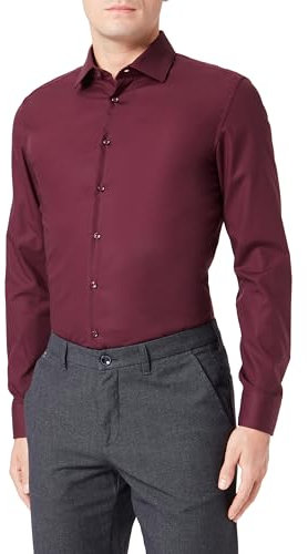 Seidensticker Herren Business Hemd Bügelfreies Hemd mit sehr schmalem Schnitt - X-Slim Fit - Langarm - Kent-Kragen, Bordeaux (49), 40