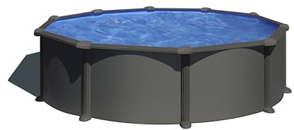 Gre KITPR458GY Piscina de Acero Elevada, Redonda con Aspecto Gris Grafito, Piscinas Desmontables para Jardín, 460 x 132 cm, Granada