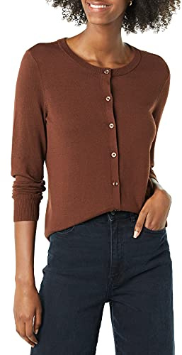Amazon Essentials Gilet Col Rond Léger (Grandes Tailles Disponibles) Femme, Brun, XXL