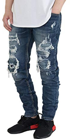 AIRNINE Men's Moto Biker Stretch Skinny Jeans (Indigo_1119, 32)