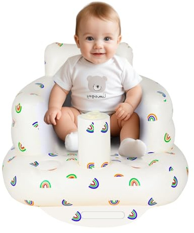 AirSwim Uppblåsbar sits för 3 månader och uppåt, babystödstol, sommarstol för småbarn, baby shower, solstol med förvaringsfodral, regnbåge