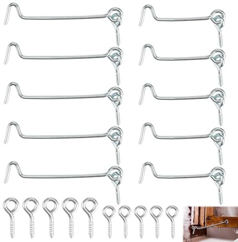 10 Stück Sturmhaken Edelstahl Kabinenhaken,Klein Fensterhaken Helter Locking,Haken Auge Fenster,Korrosionsbeständig Schraube mit öse Tür Privathaken mit 10 Befestigungsschrauben für Türen Fenster