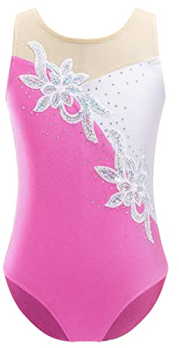 iiniim Maillot de Ballet Danza Niña Leotardo Gimnasia Ritmica sin Mangas Cintura Dorado Body de Danza Empalme Traje de Baile Jazz Actuación A Rosa 3-4 años