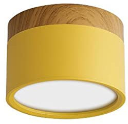 LED Holz Deckenleuchte Strahler Flur Korridor Lampe 6000K Kaltes weißes Licht Büro Deckenlampe Buntes Metall Runde Wohnzimmer Schlafzimmer Küchenlampe Deckenbeleuchtung Modern Downlight, 11*7cm (Gelb)