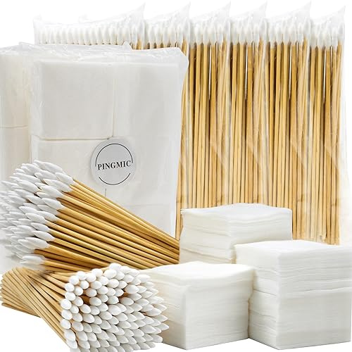 PINGMIC Gun Cleaning Supplies - Gun Cleaning Patches 600PCS and Gun Cleaning Swabs 600PCS, 6 Long Cotton Swabs, 2 x 2 Lint Free Gun Cleaning Cloth Fit Most Caliber Firearms